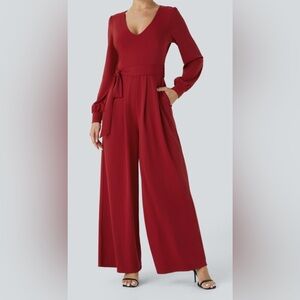 HALARA Deep Red V-Neck Jumpsuit